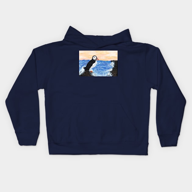 Puffin by the Sea Kids Hoodie by hannahnking